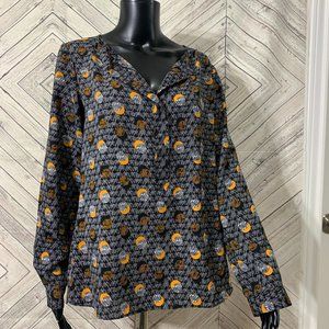 cabi S black yellow moon print popover blouse